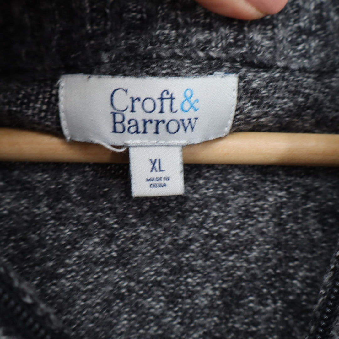 Croft & Barrow Mens XL Gray Marled Quarter Zip Pullover Sweater Mock Neck Knit