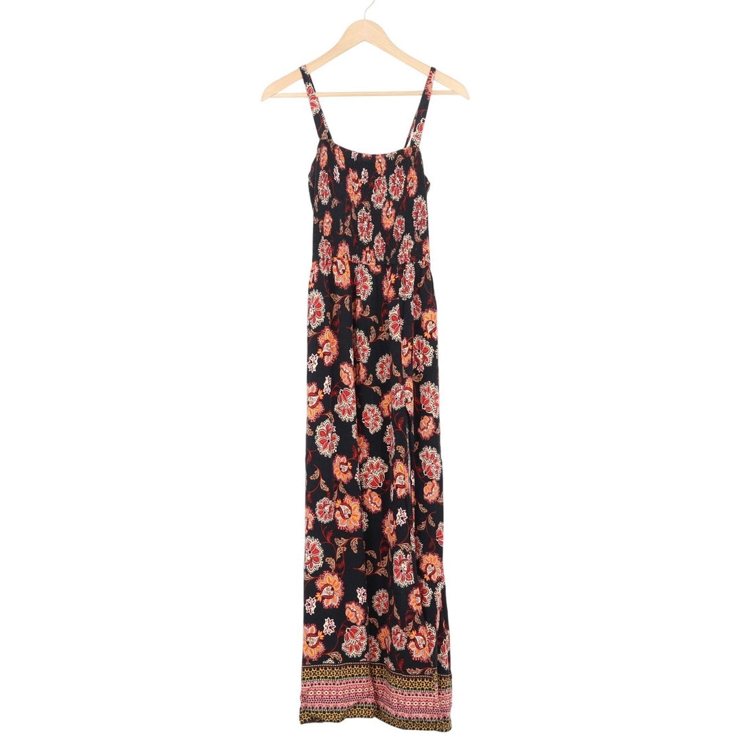 Band of Gypsies Smocked Floral Paisley Maxi Dress Black Red Large