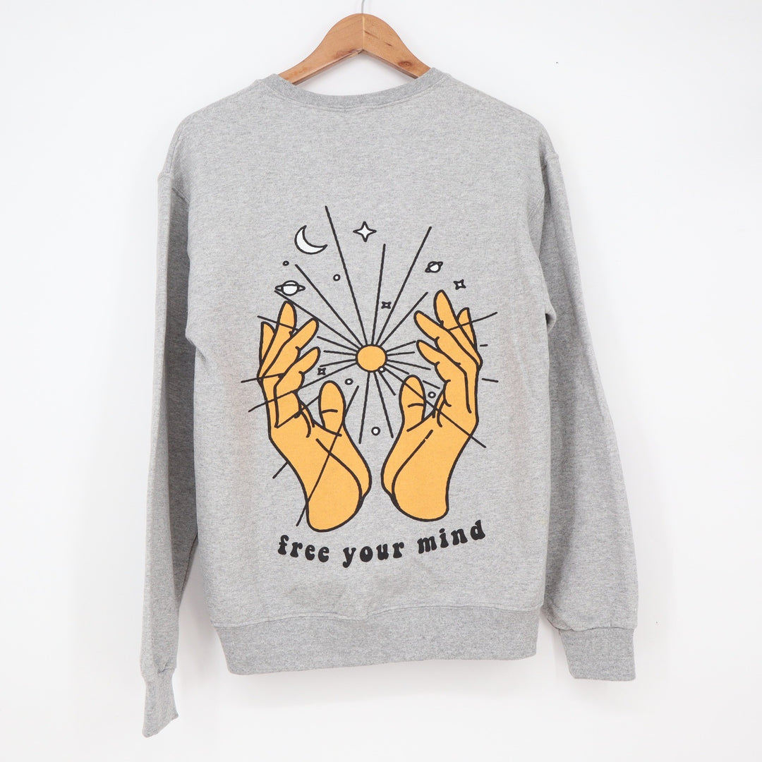 Bowery Supply Co Sweatshirt Mens S Free Your Mind Celestial Gray Graphic Exc