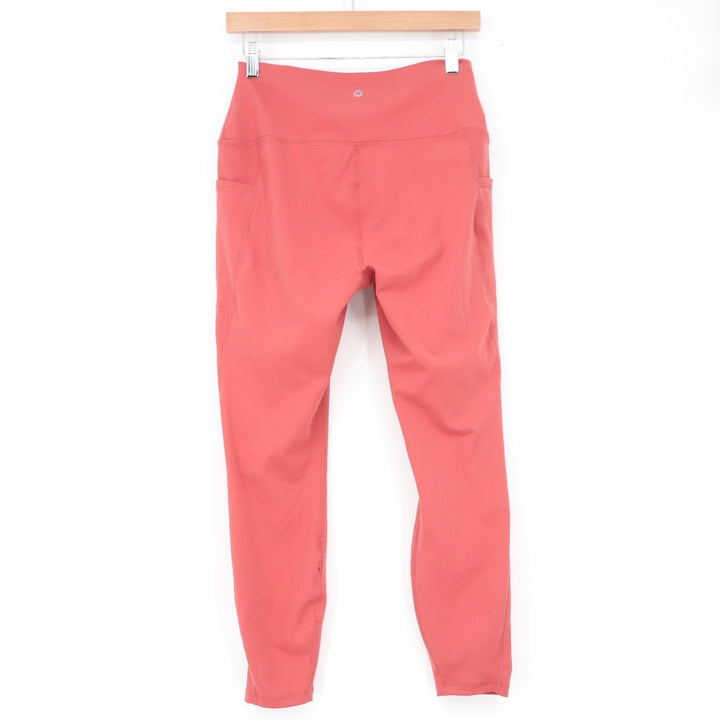 RBX Womens High Waisted Athletic Leggings Coral Pink Side Pockets Size Large