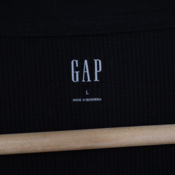 Gap Large Black Long Sleeve Waffle Knit Thermal Crew Neck Shirt Curved Hem
