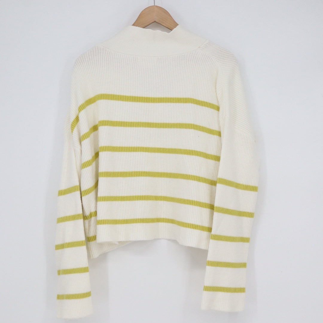 Jessica Simpson Womens Large White Lime Green Striped Ribbed Knit Sweater