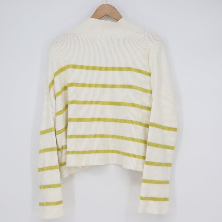 Jessica Simpson Womens Large White Lime Green Striped Ribbed Knit Sweater