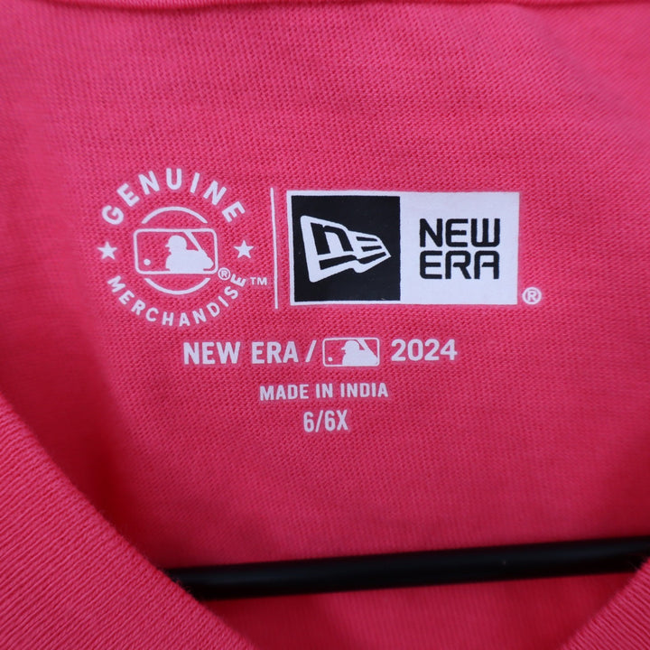 New Era Boston Red Sox Girls Pink Sequin V-Neck T-Shirt MLB Size 6/6X