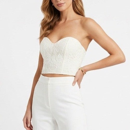 Off White Floral Lace Sweetheart Bustier Crop Top NWSP20-T7 Womens Small