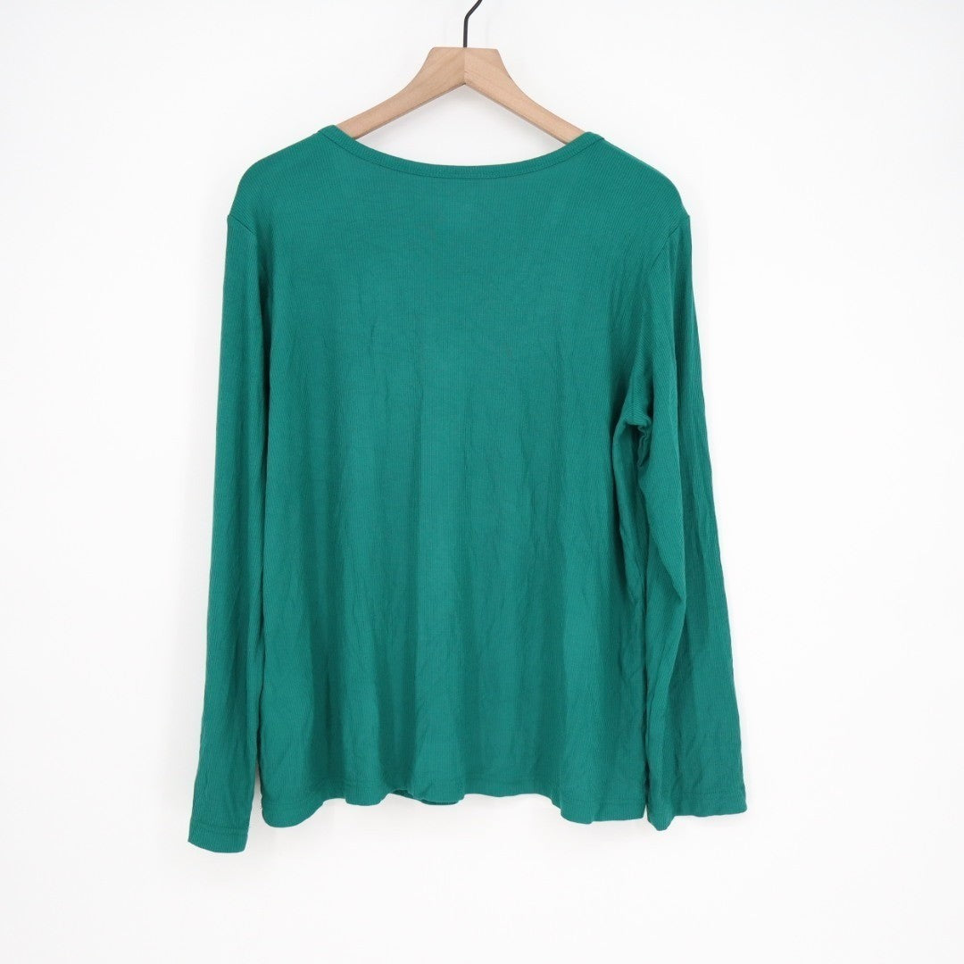 State of Day Intimates Sleep Top Womens XL Green Ribbed Long Sleeve Henley Neck