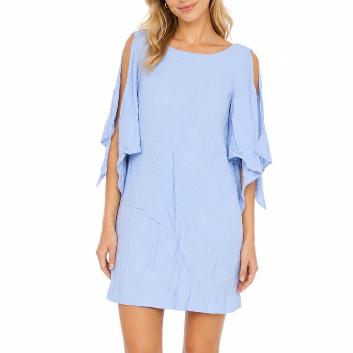 HM Light Blue Cold Shoulder Tiered Sleeve Mini Shift Dress 6 Size 2