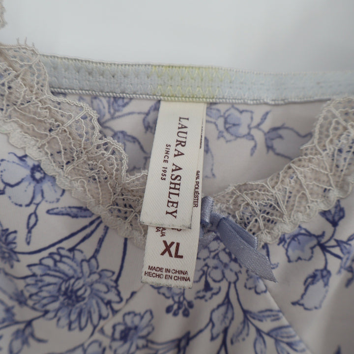 Laura Ashley Blue Floral Lace Trim Camisole Top XL Empire Waist Adjustable Strap