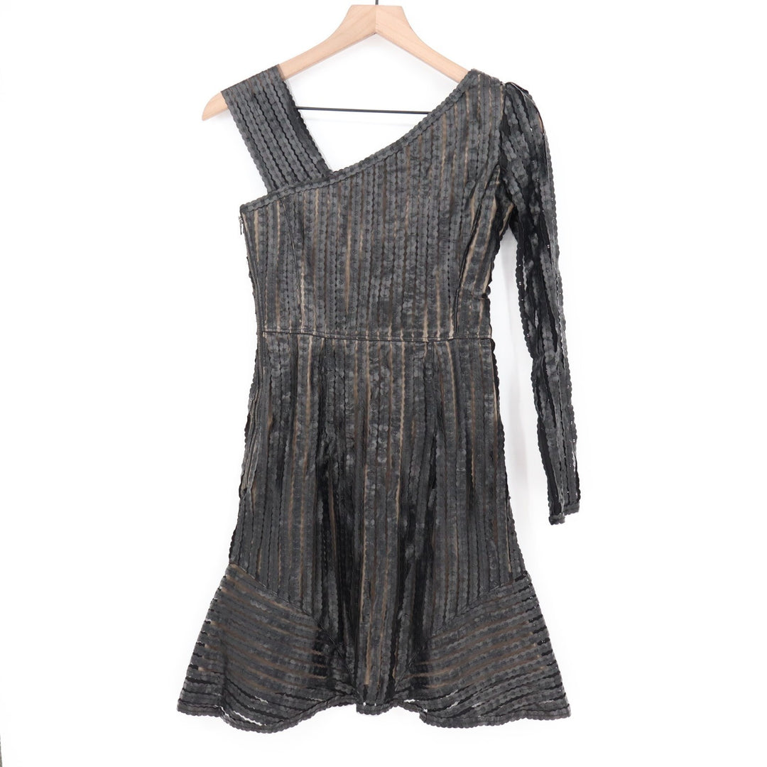 Eugenio Mini Dress Womens Black Beige One Shoulder Pleated Party & Cocktail