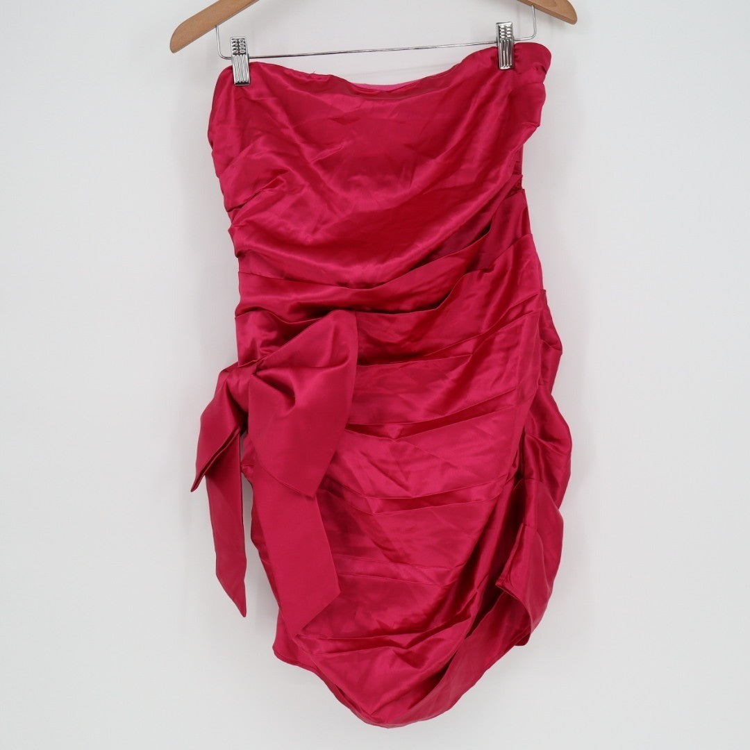 Lulus Major Event Mini Dress Womens Large Fuchsia Satin Ruched Bow Strapless