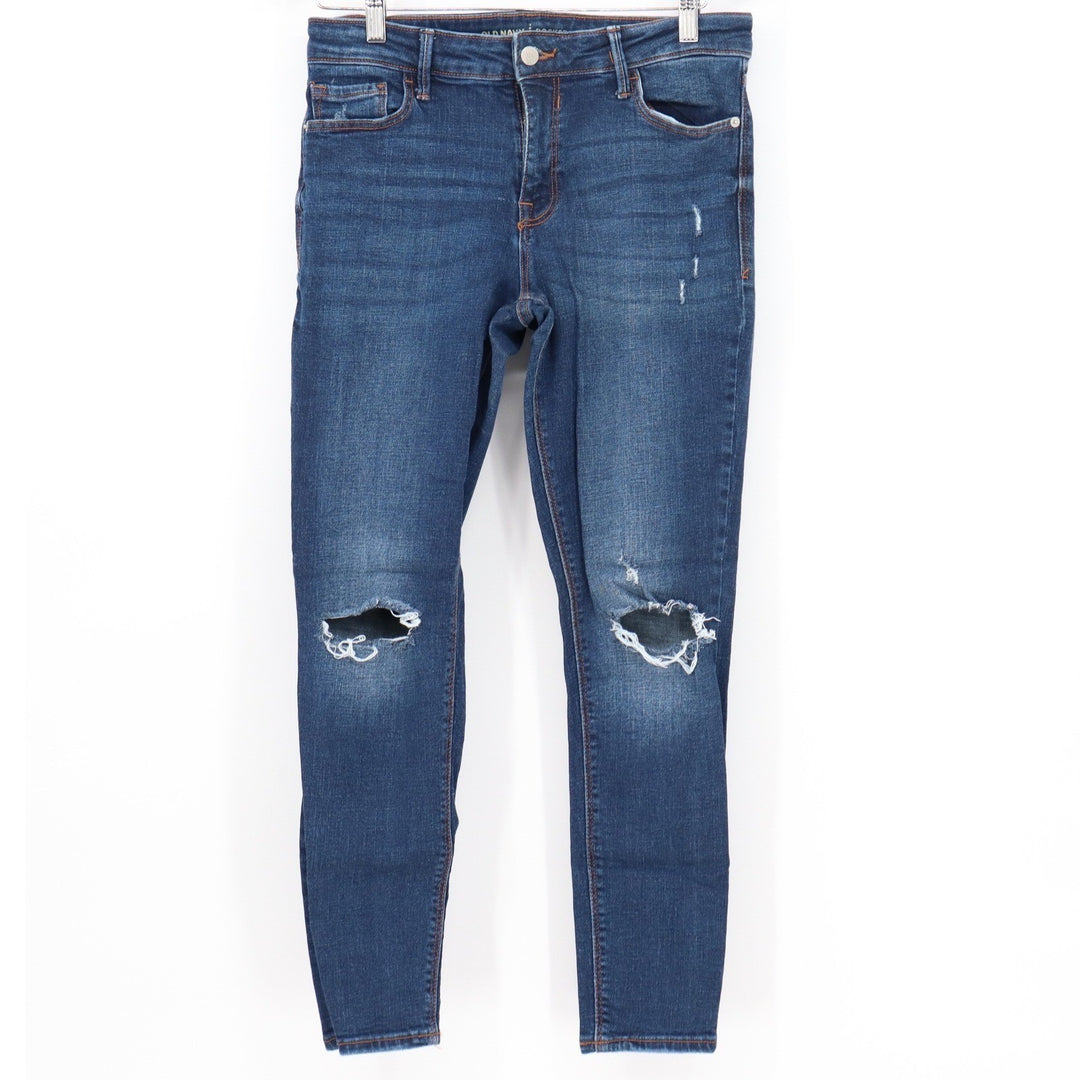 Old Navy Rockstar Skinny Jeans Womens 10 Dark Wash Distressed Ripped Mid Rise