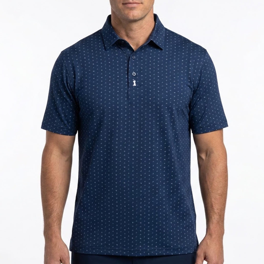 Bogeybros Polo Shirt Men 2XL Blue Printed Short Sleeve Spread Collar Golf Tennis