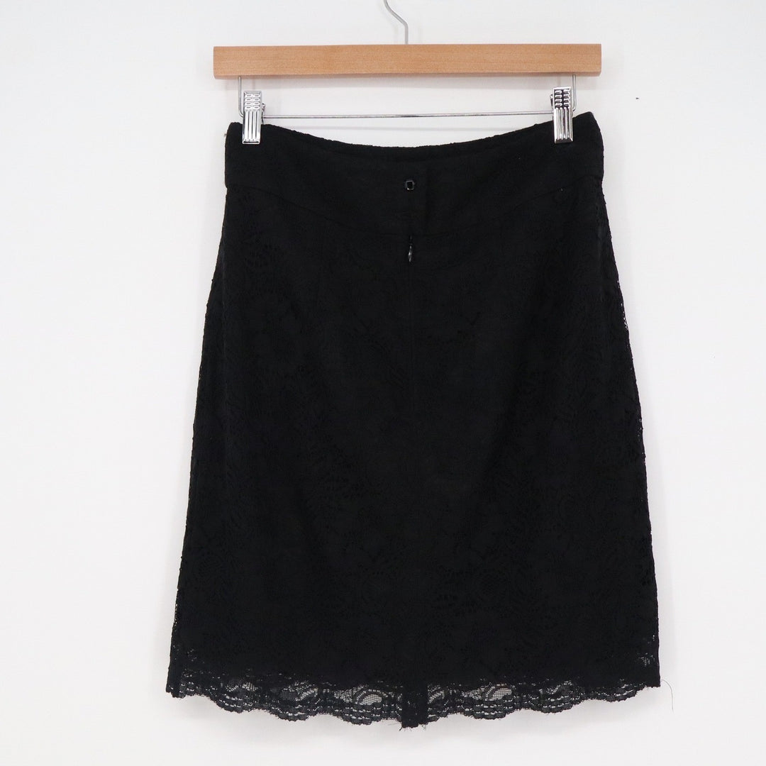 Banana Republic Black Floral Lace Pencil Skirt Scalloped Hem Size 2