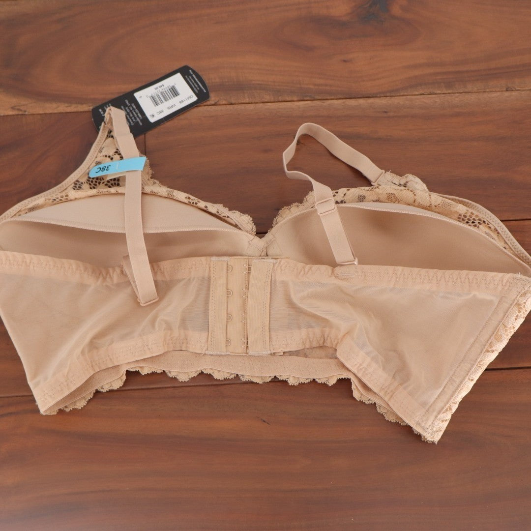 Maidenform Lightly Lined Bralette Bra Womens 38C Nude Stretch Convertible Lace