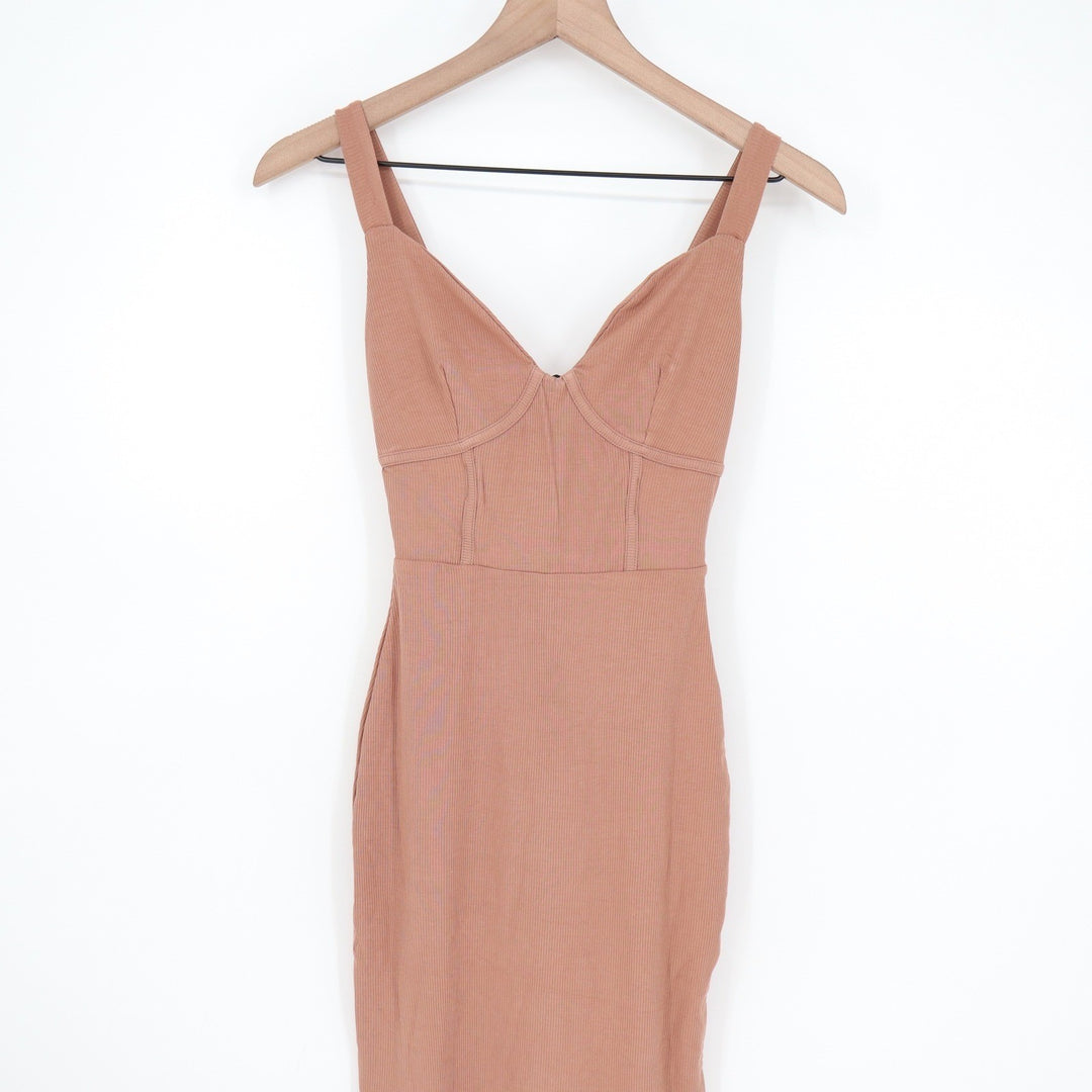 Naked Wardrobe Ribbed Corset Midi Dress Terracotta Clay Size L