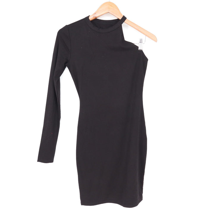 Naked Wardrobe Black One Shoulder Long Sleeve Mini Bodycon Dress Medium