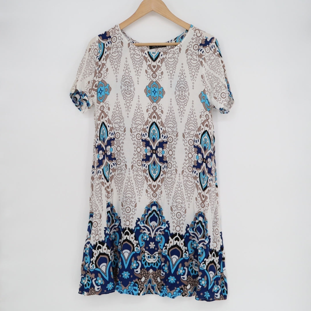 Jeuvre Mini T Shirt Dress Womens XL Multicolor Medallion Geometric Print Viscose