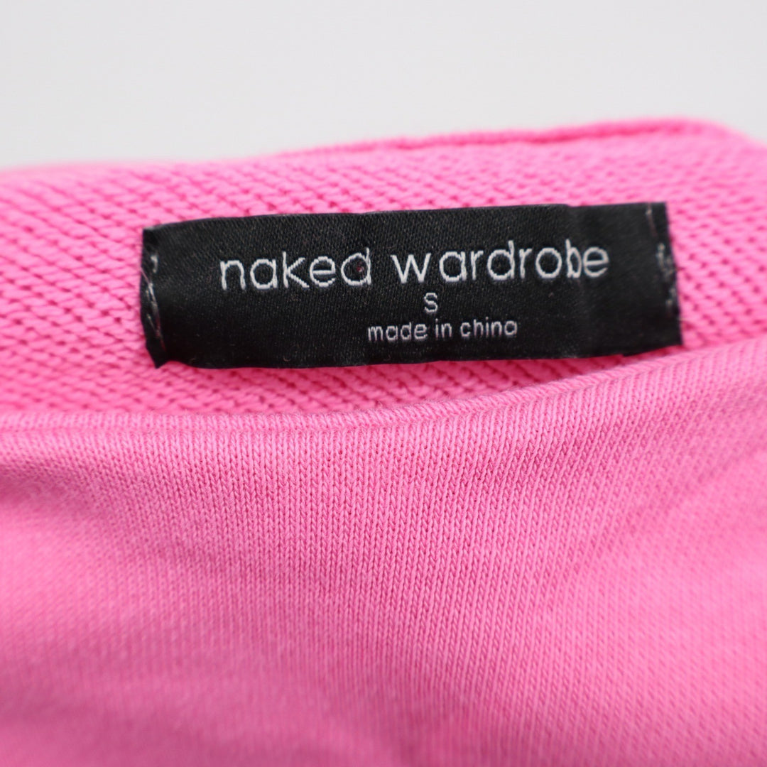 Naked Wardrobe Pink Cropped Hoodie Sweatshirt Small