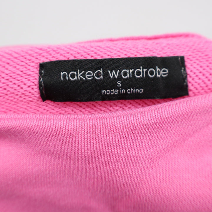 Naked Wardrobe Pink Cropped Hoodie Sweatshirt Small