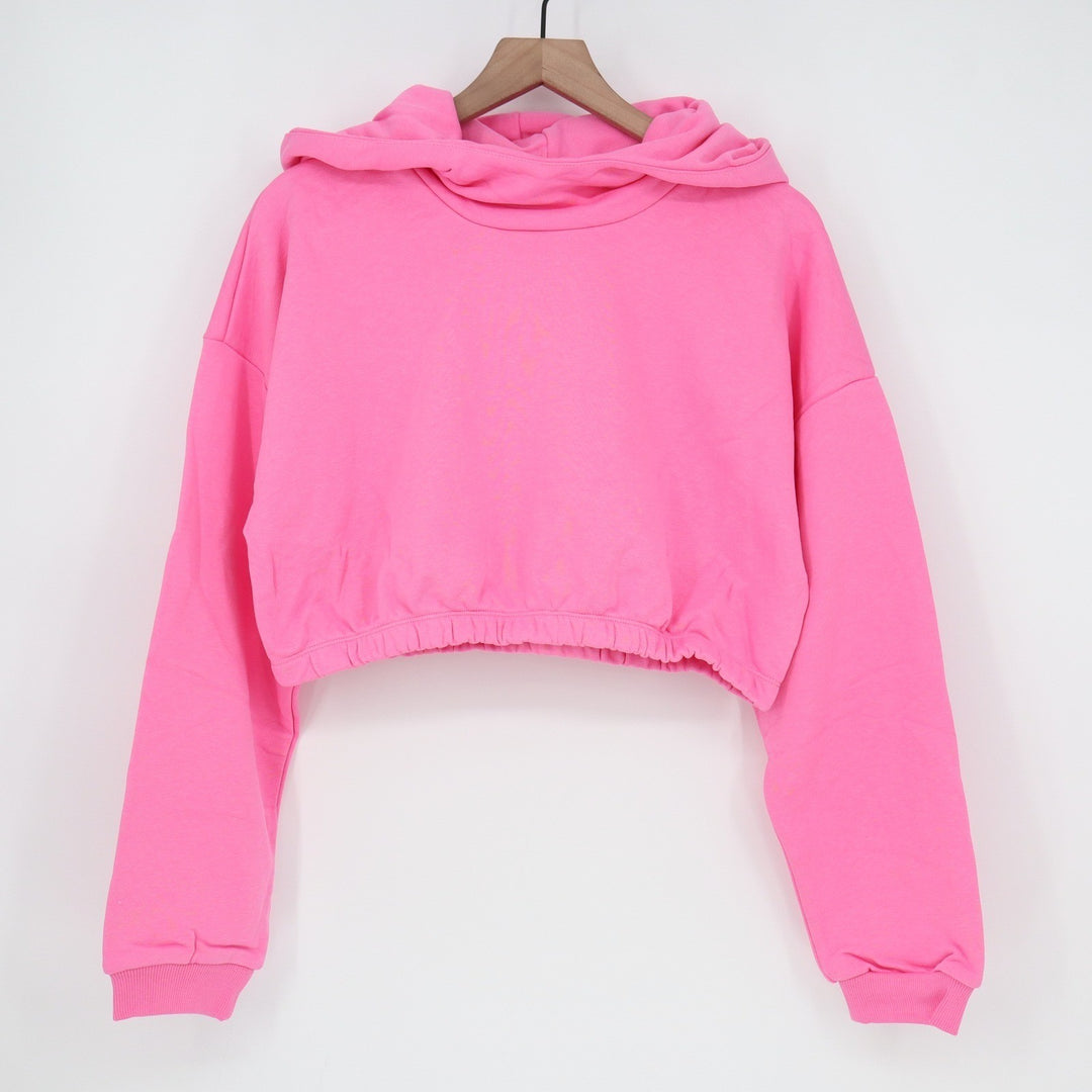 Naked Wardrobe Pink Cropped Elastic Hem Hoodie Sweatshirt XL