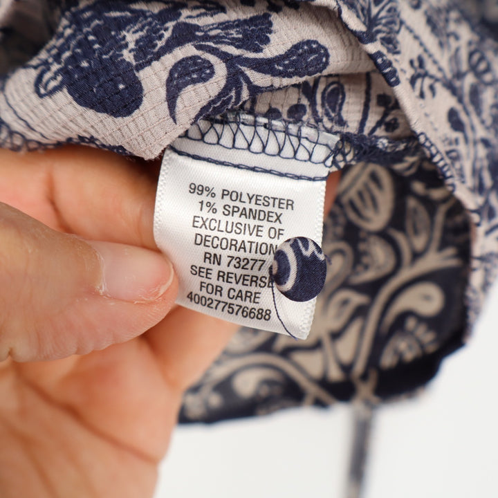 Princess Vera Wang Blouse Womens S Blue White Floral Stretch Pleated Split Neck