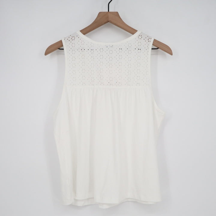 Roudelain Tank Top Womens Medium White Eyelet Detail Yoke Stretch Wide Strap