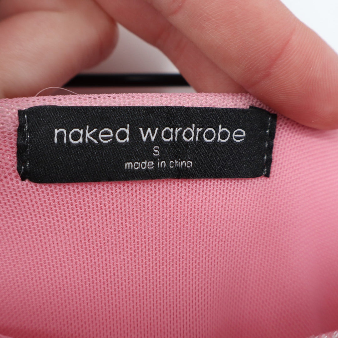 Naked Wardrobe Pink Shimmer Cutout Off Shoulder Bodysuit Small