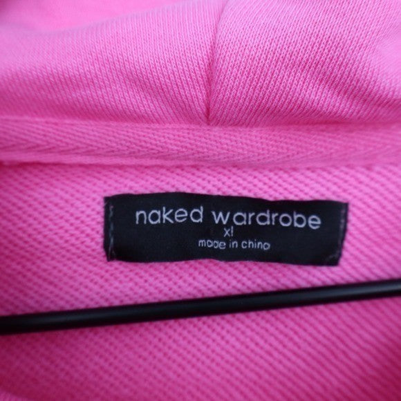 Naked Wardrobe Womens XL Neon Pink Cropped Hoodie Sweatshirt