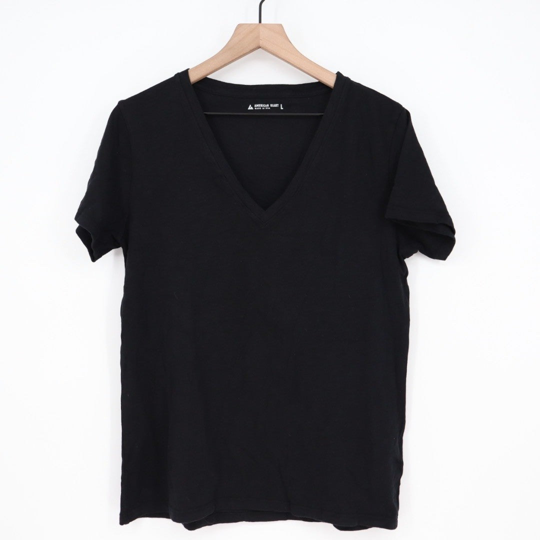 American Giant Classic V Neck T Shirt Black Cotton Size L Made in USA