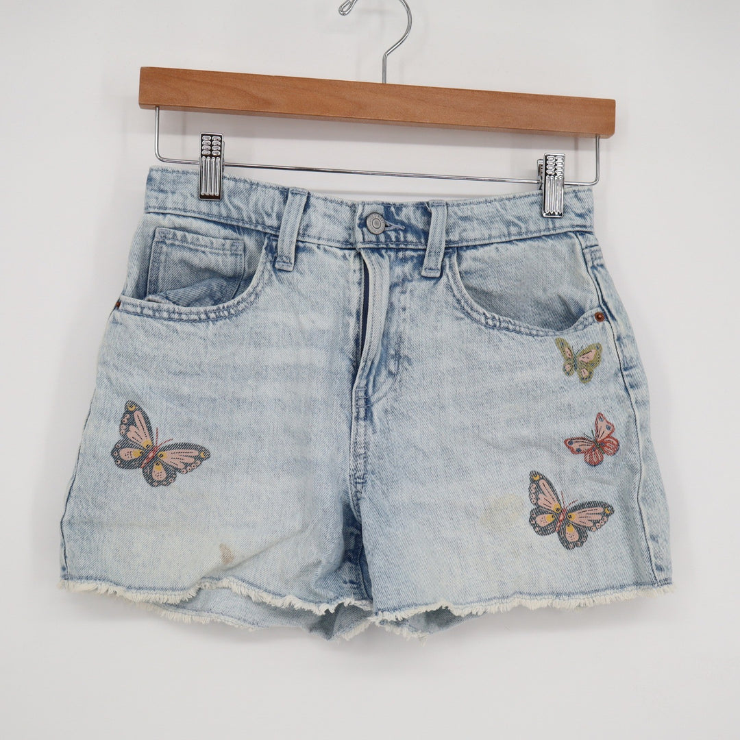 Old Navy Girls Size 14 High Rise Butterfly Embroidered Denim Shorts Light Wash