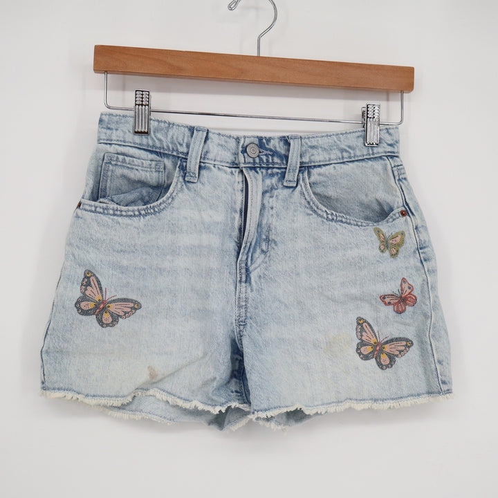 Old Navy Girls Size 14 High Rise Butterfly Embroidered Denim Shorts Light Wash