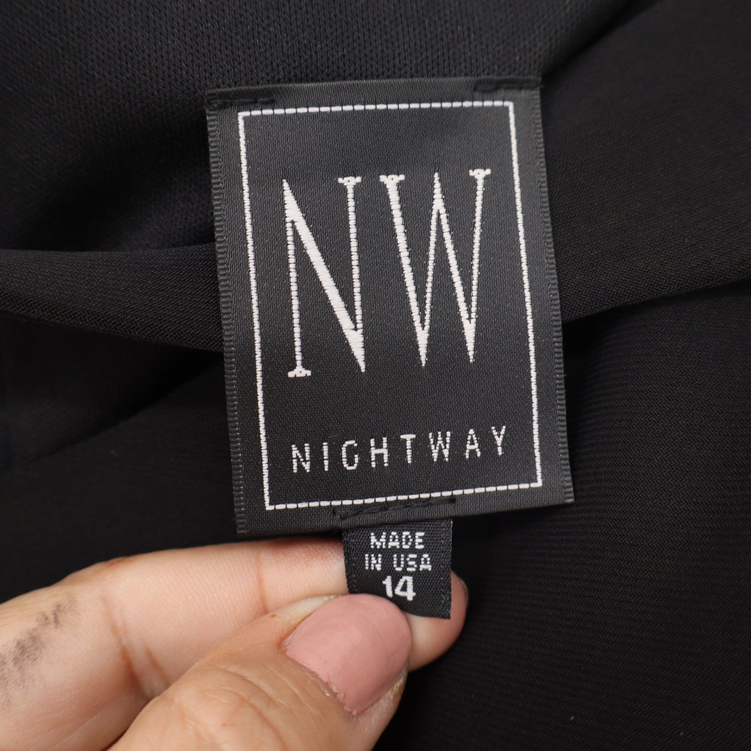 Nightway Womens Black Cold Shoulder Ruffle Sleeve Formal Gown Dress Size 14
