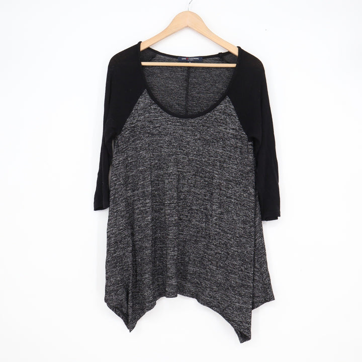 One Clothing Womens Black Gray Marled Raglan Sharkbite Tunic Top Small