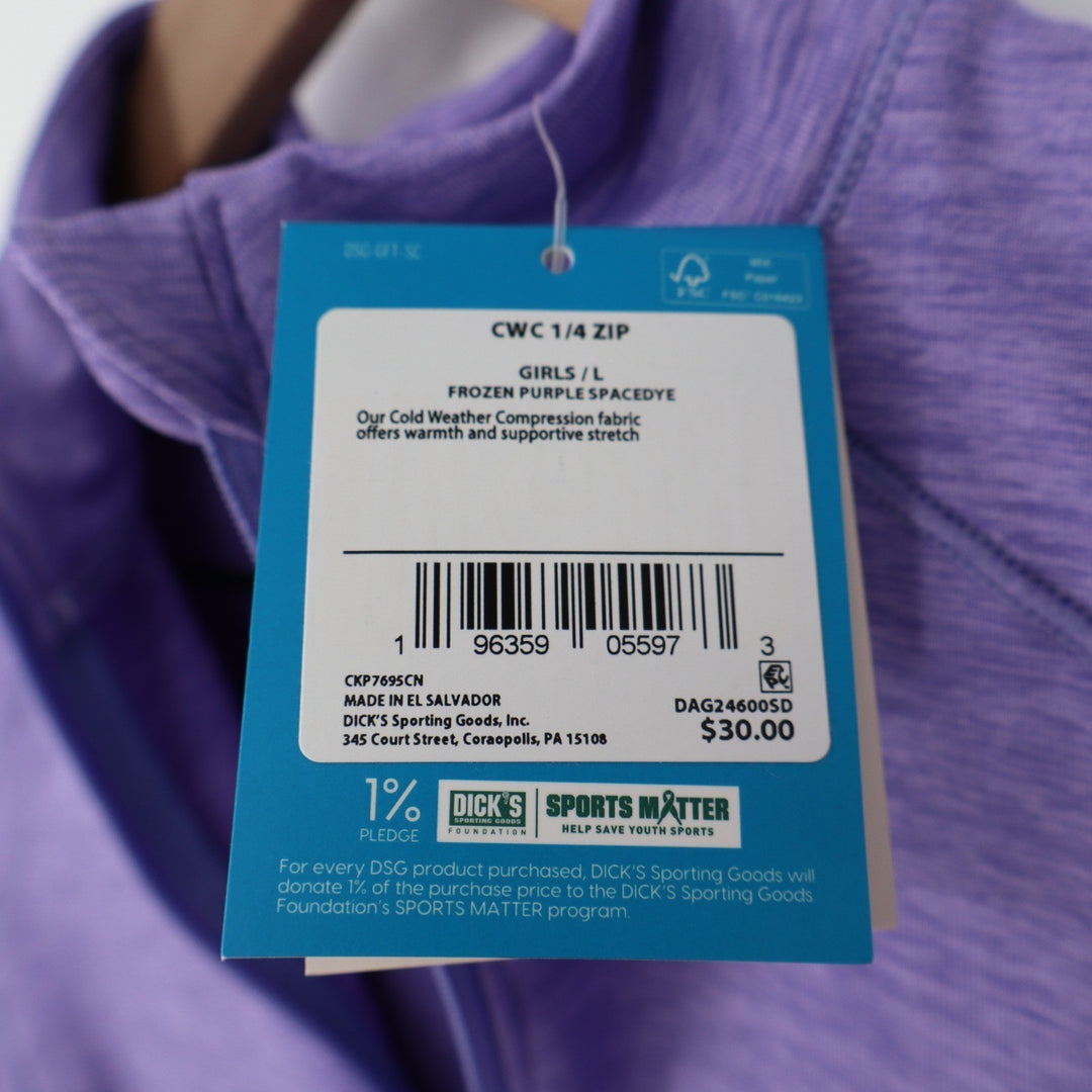 DSG Girls Large 14 Frozen Purple Spacedye Cold Weather Compression 1/4 Zip Top