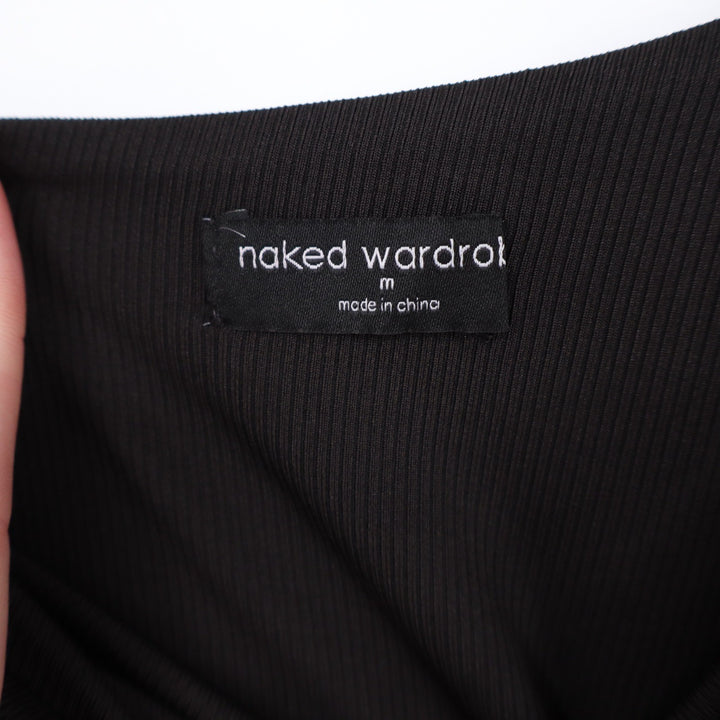 Naked Wardrobe Black One Shoulder Ribbed Bodycon Mini Dress M