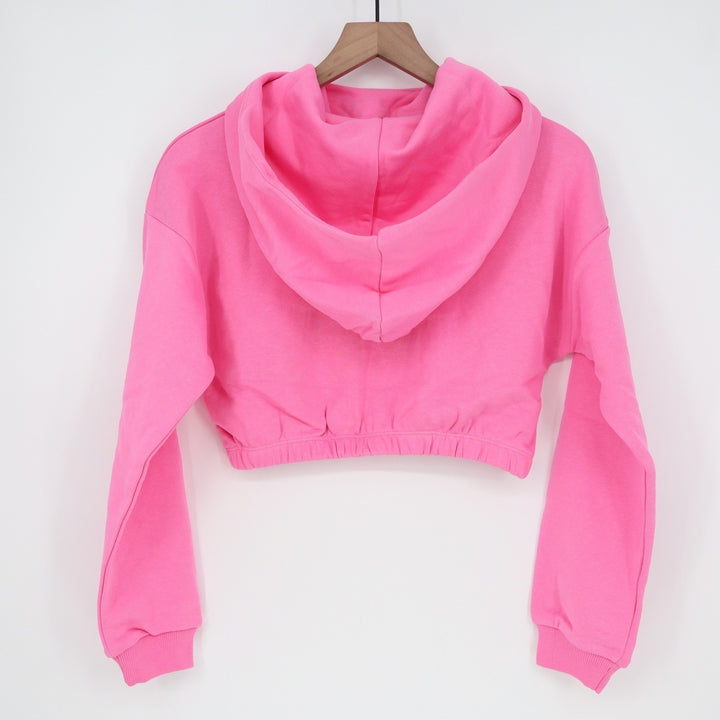 Naked Wardrobe Womens Neon Pink Cropped Hoodie Sweatshirt Size S