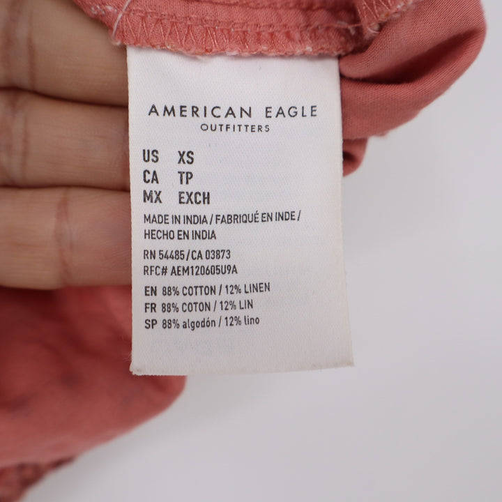 American Eagle Linen Top Womens XS Cami Cropped Floral Patchwork Pink Excellent