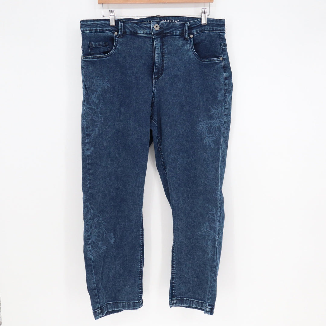 Jeaniologie Frankie & Stella Womens 18W Blue Floral Embroidered Cropped Jeans