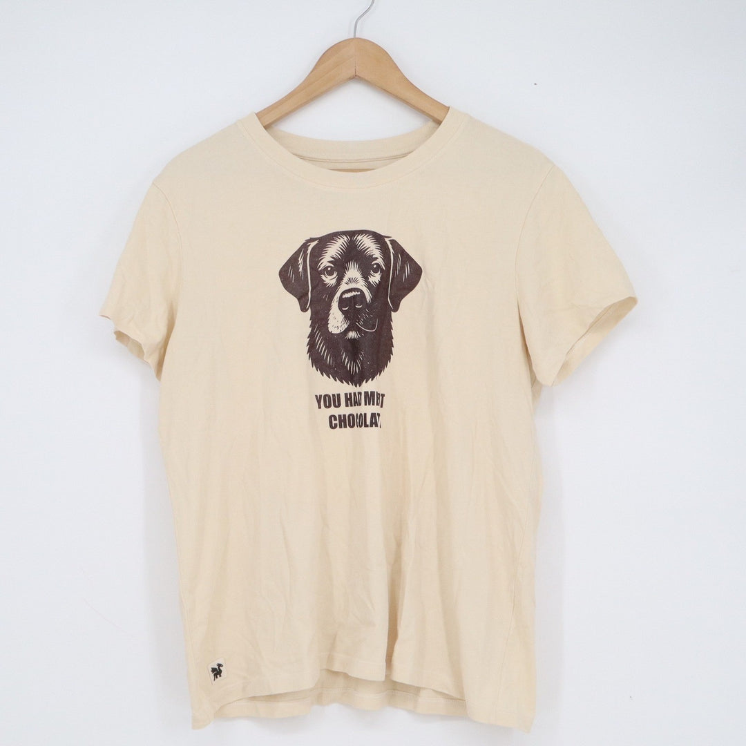 Life is Good Womens Large Crusher Tee Cream Chocolate Lab Graphic T-Shirt Cotton