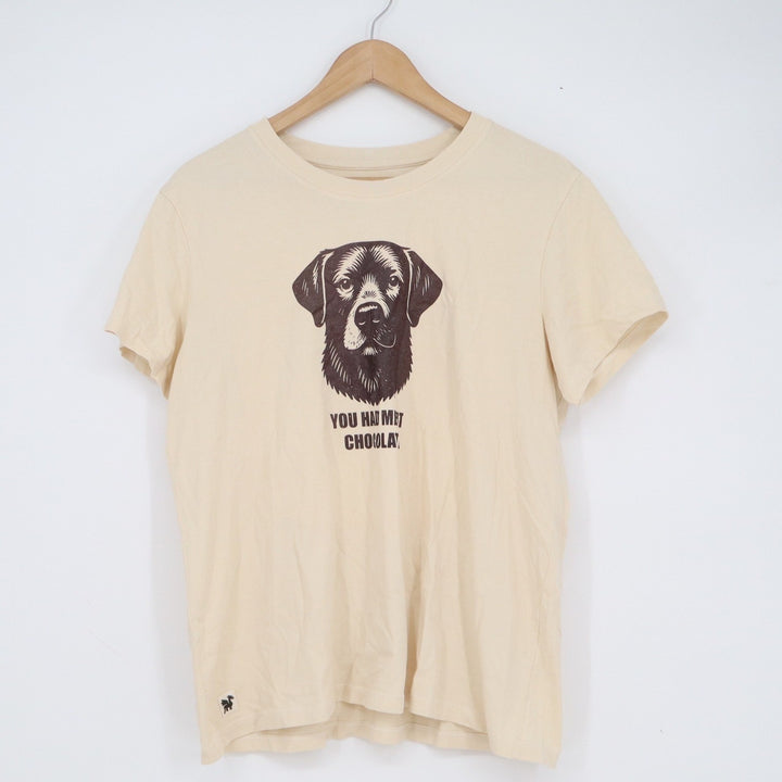 Life is Good Womens Large Crusher Tee Cream Chocolate Lab Graphic T-Shirt Cotton