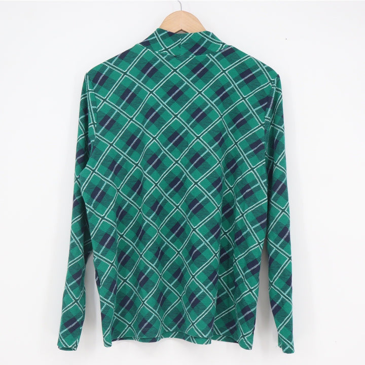 Karen Scott Womens XL Green Navy Plaid Mock Neck Long Sleeve Jersey Top