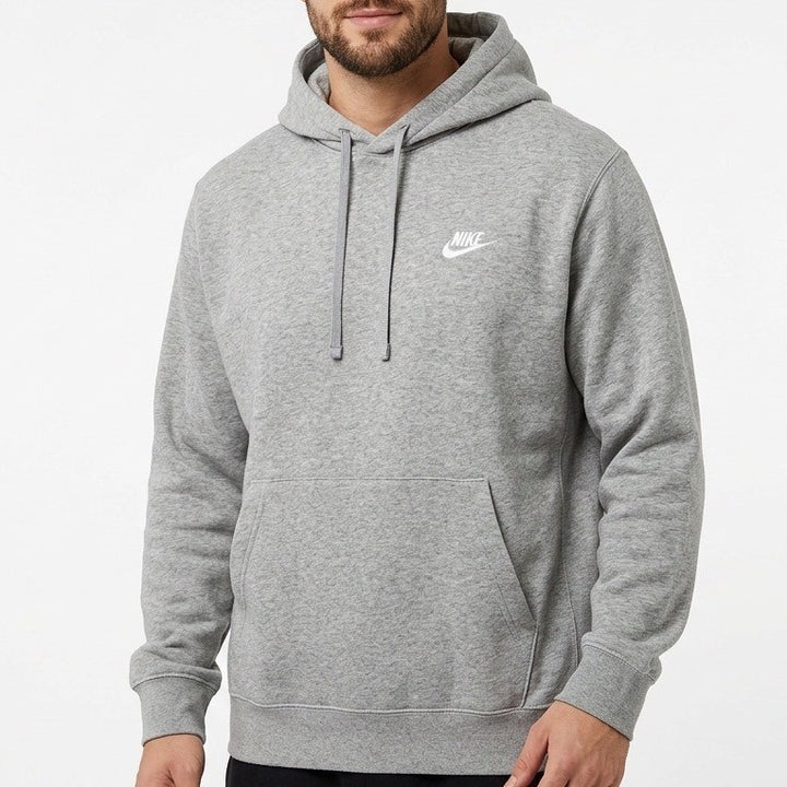 Nike Sportswear Club Hoodie Mens 2XL Heather Gray Cotton Fleece Lined Pullover