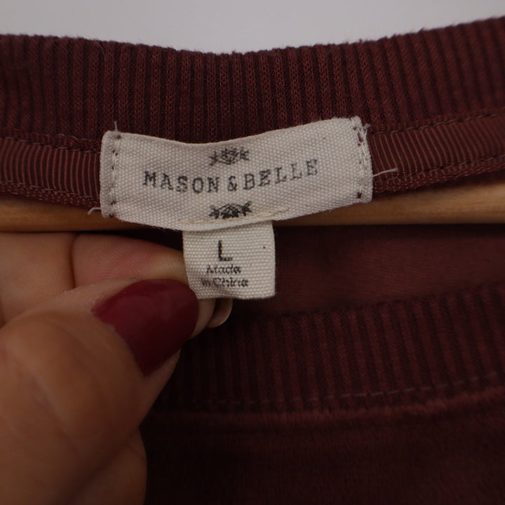 Mason & Belle Burgundy Velvet Feel Raglan Sweatshirt Womens Large