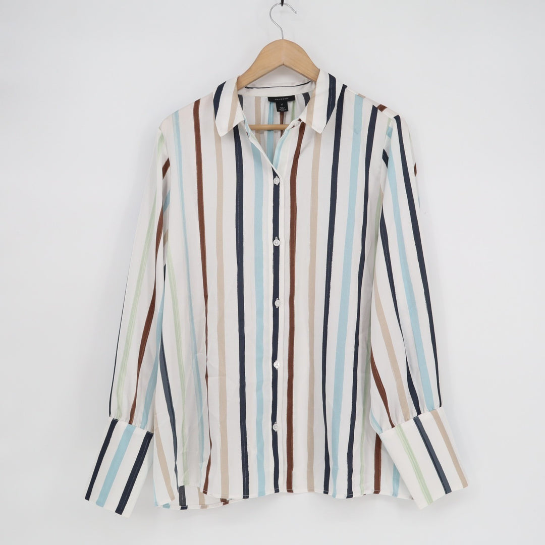 Halogen Shirt Womens XL Multicolor Striped Long Sleeve Spread Collar Button Up