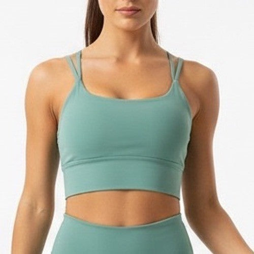 Sleek Teal Crop Tank Top Spaghetti Strap Square Neck Athleisure Size L