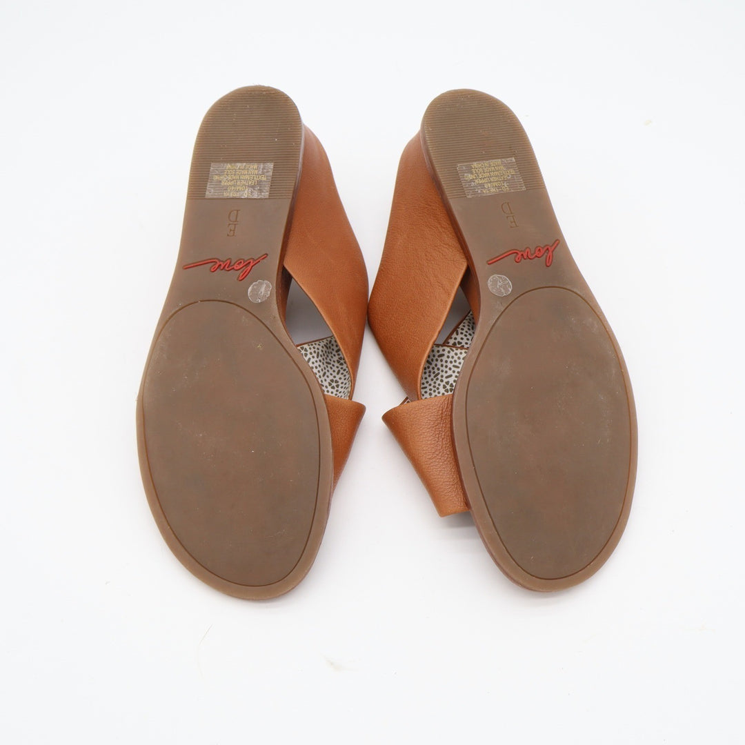 ED Ellen DeGeneres Womens Tan Leather Crisscross Slide Wedge Sandals Size 10
