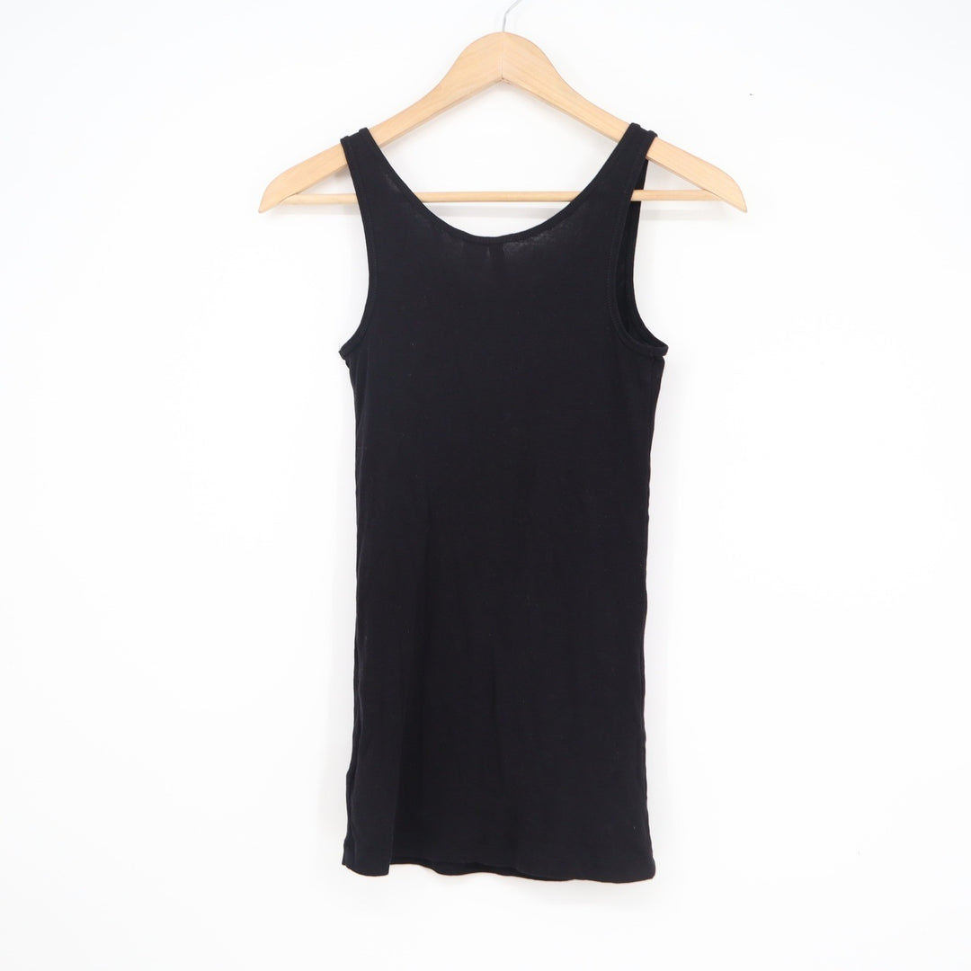 H&M Divided Black Ribbed Cotton Tank Top Scoop Neck Sleeveless Size 6