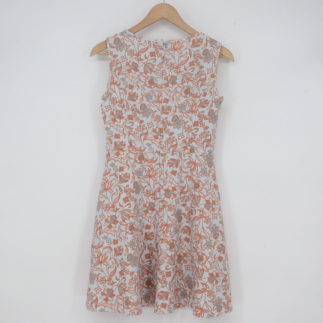 Roem Floral Sleeveless Fit & Flare Mini Dress Lace Shoulder Peach Blue Size M