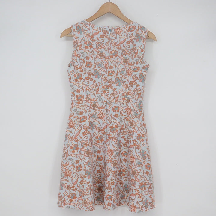Roem Floral Sleeveless Fit & Flare Mini Dress Lace Shoulder Peach Blue Size M