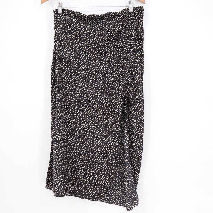 SHEIN Black White Abstract Spot Print Midi Skirt XL Side Slit Elastic Waist
